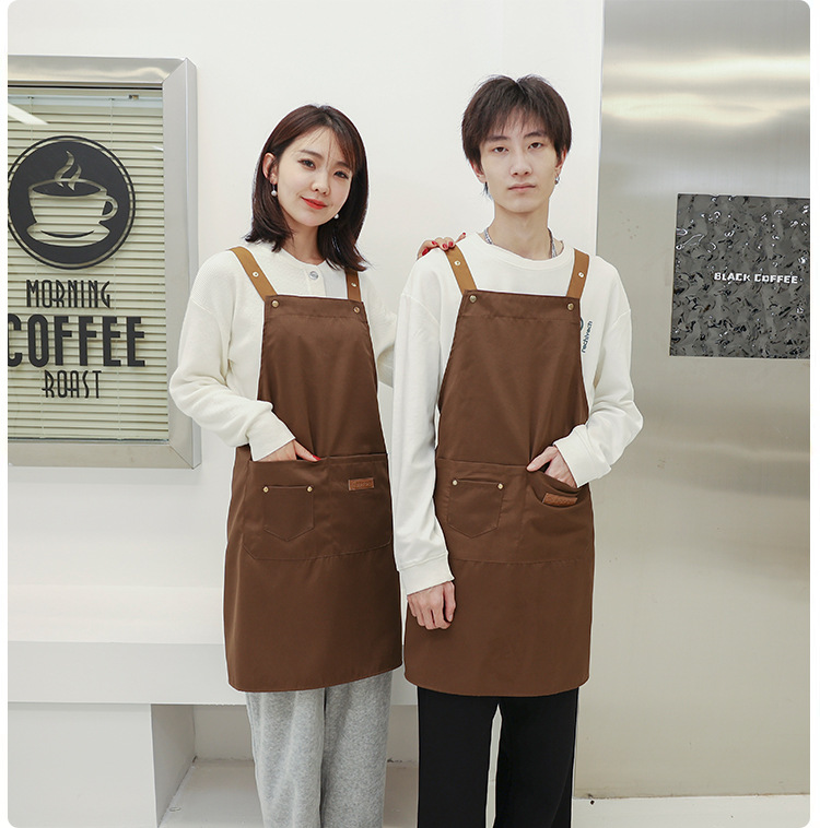 夏季防水布围裙批发家用厨房做饭餐饮咖啡奶茶店防油工作围裙印字详情22