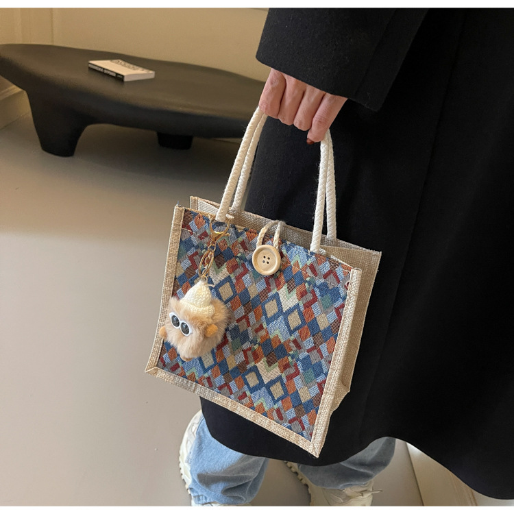 小众高级感防水麻布手提包秋冬季新款伴手礼袋现货批发手拎小挎包详情12