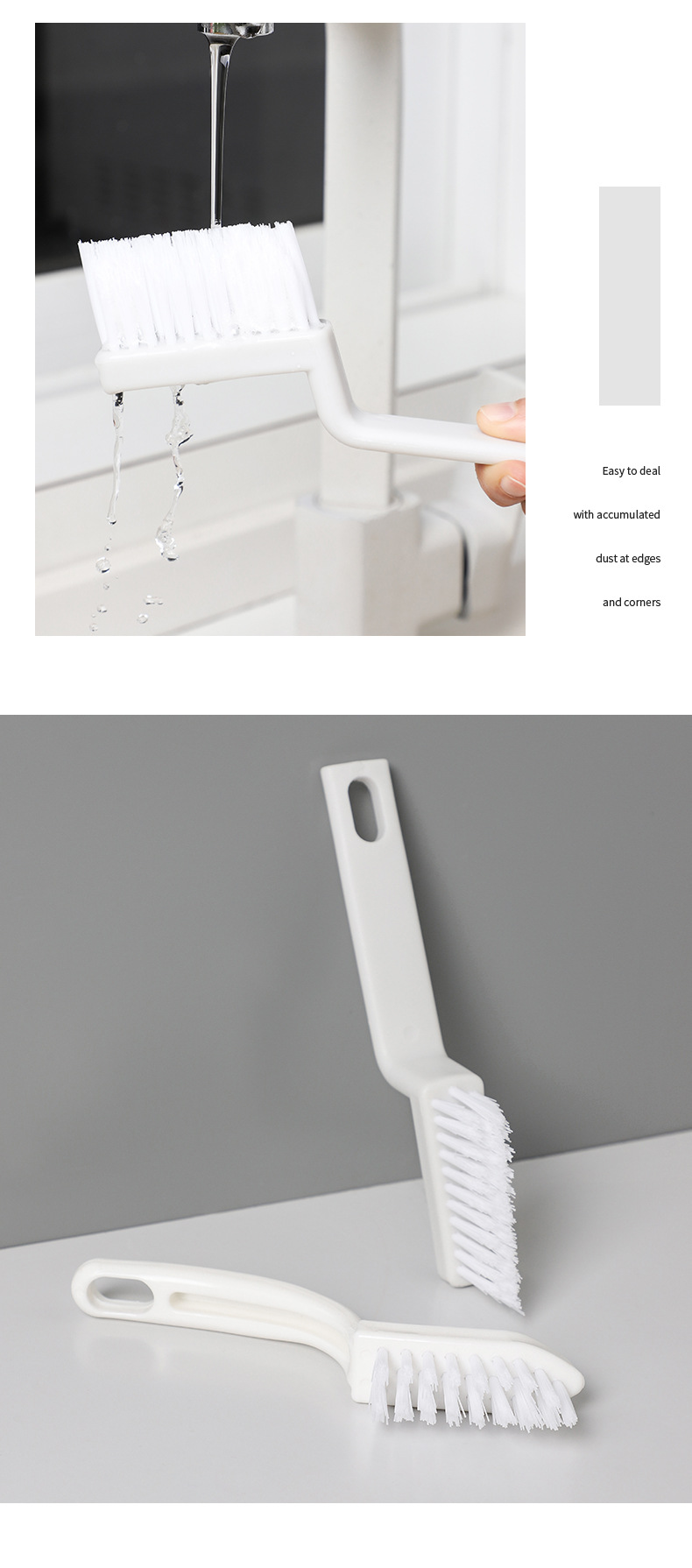 A small brush for cleaning the corners of the bathroom tile walls without blind spots, a toilet brush for scrubbing floor gaps, and a bathroom grouting and cleaning brush pic 13