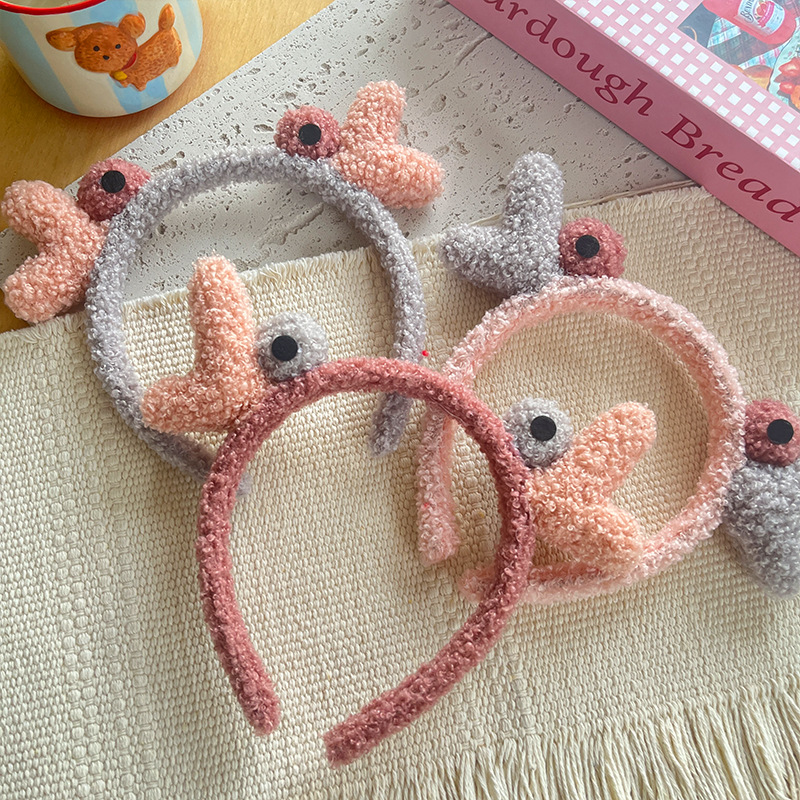 秋季新款卡通可爱毛绒眼睛爱心洗脸发箍甜美鹿角羊羔毛眼睛发带头详情5