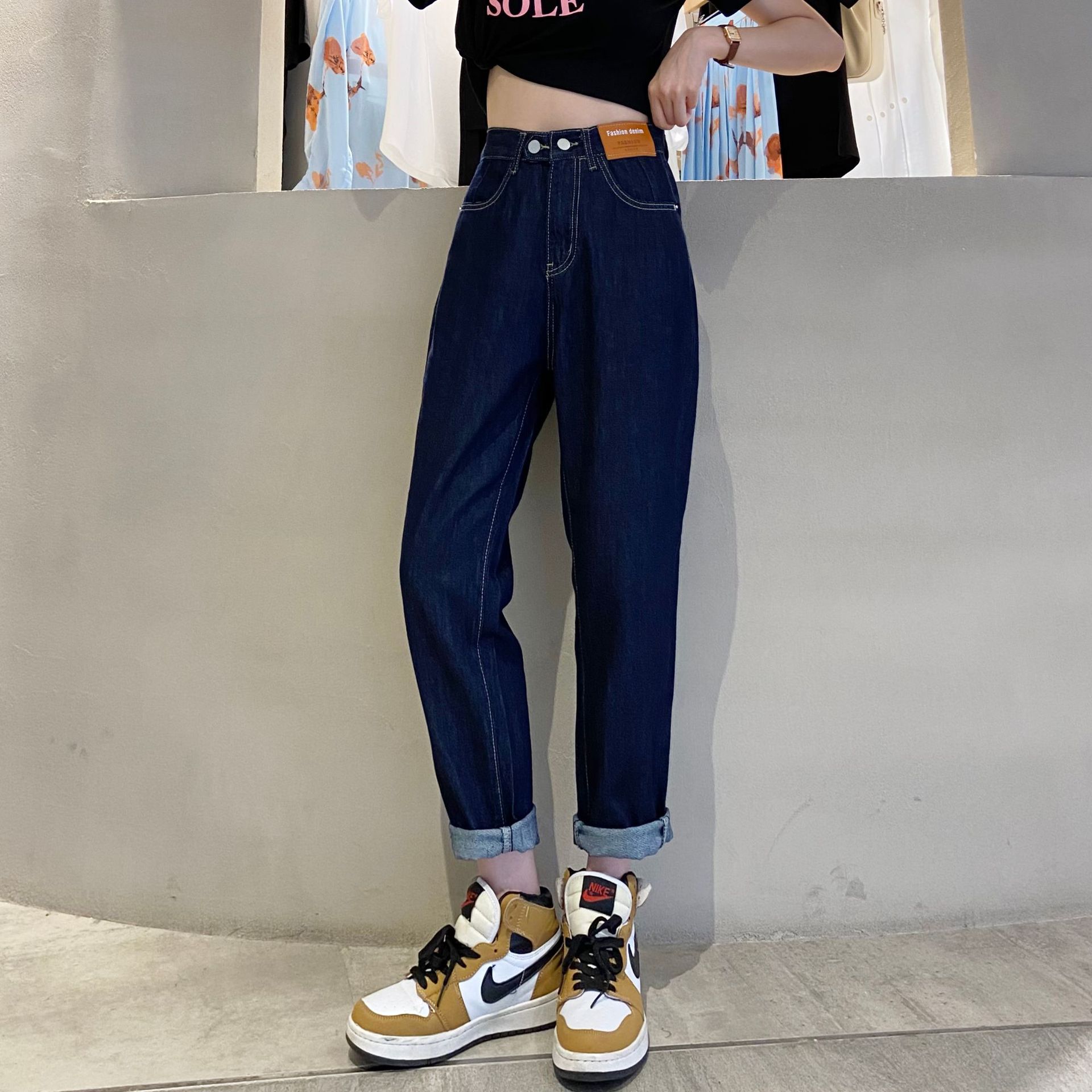 2024新款夏季小个子哈伦九分牛仔裤女港味高腰宽松直筒萝卜老爹裤详情8