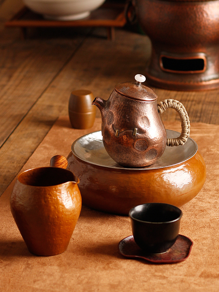 260CC pure handcrafted brewing copper teapot, uncoated purple copper water boiling teapot, Gongfu tea set, gift, stove boiling teapot pic 4