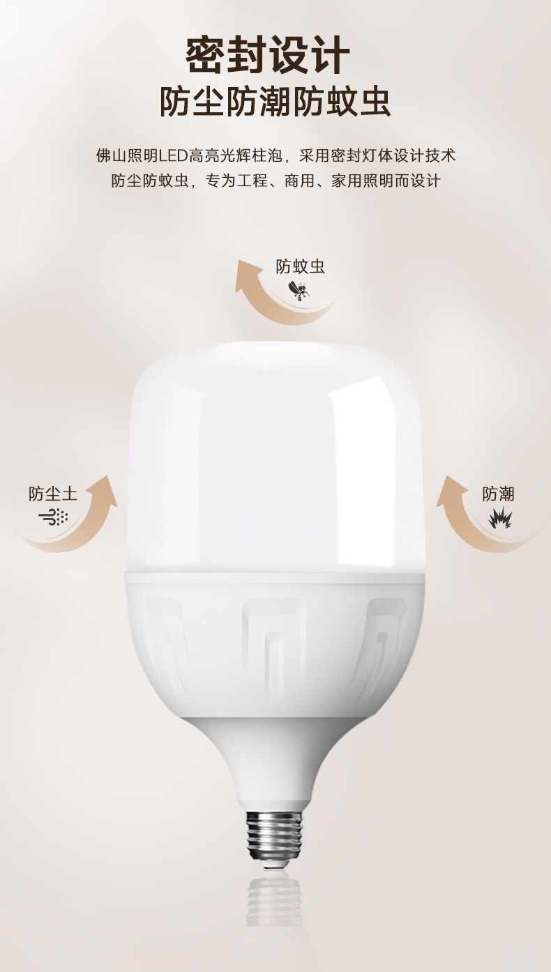 fsl佛山照明led灯泡大功率柱形球泡高亮节能A泡灯E27螺口明装灯座详情17