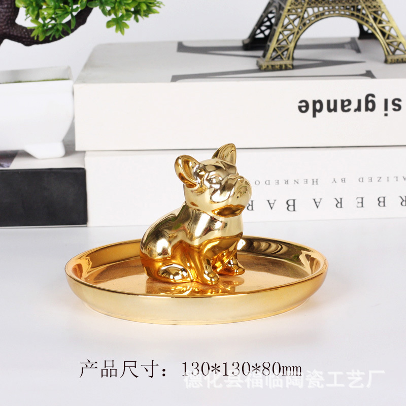 Nordic gold-plated ceramic handicrafts, gift jewelry plates, rings, watches, home storage plates, golden deer animal ornaments pic 25