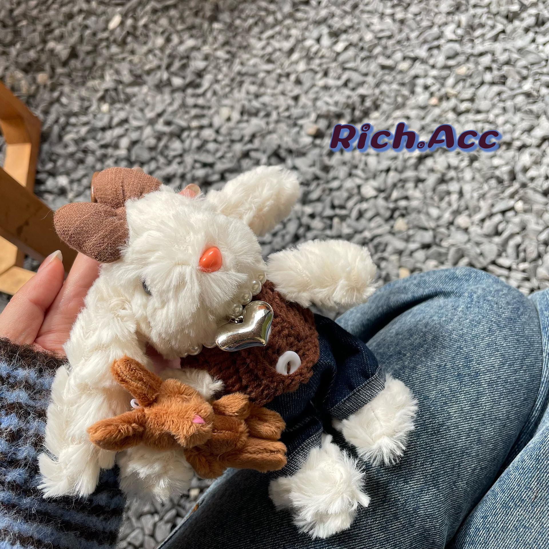 [Real Shot] High-quality Korean denim sweater, vest, long earlobe, ear rabbit, plush toy bag, pendant, keychain pic 6