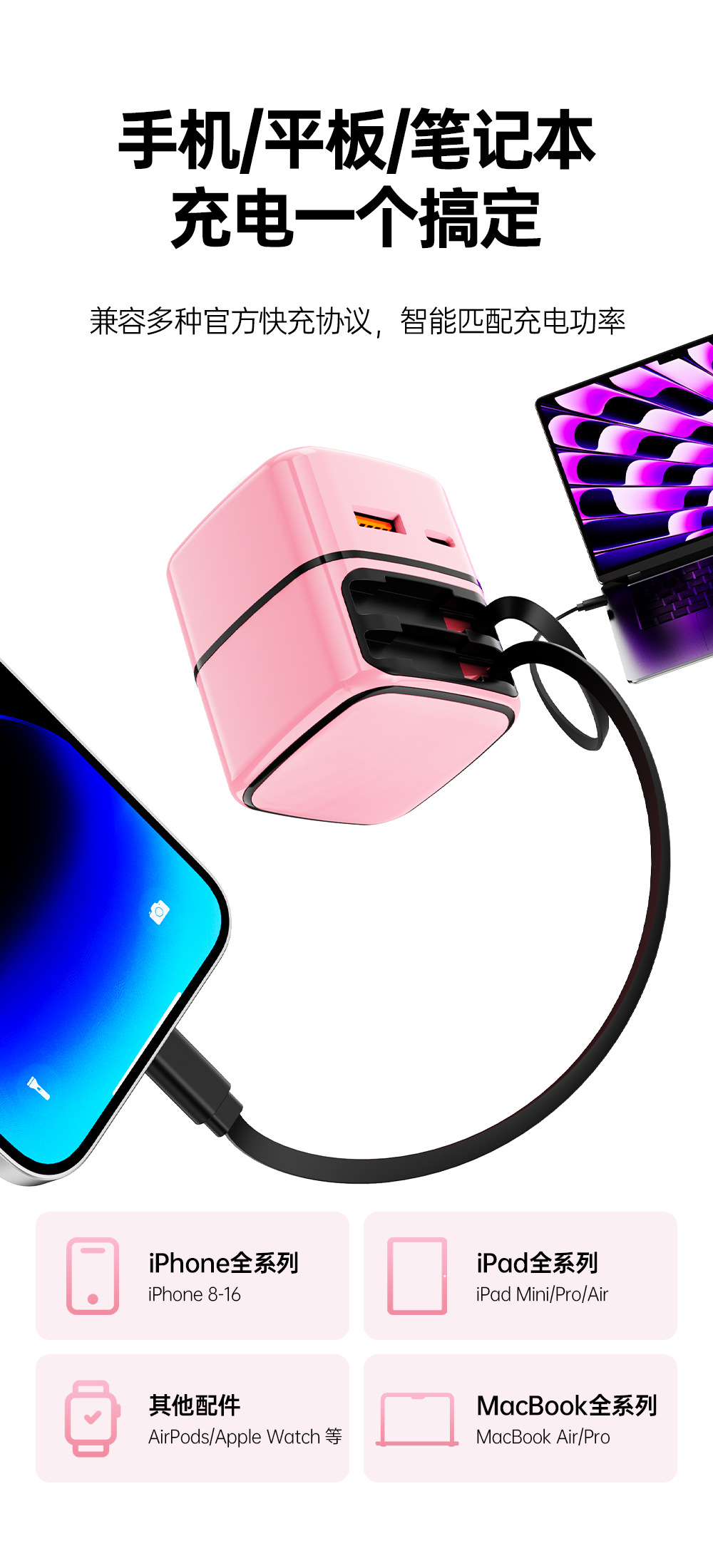 The 35W gallium nitride pull-out charger with A+C port fast PD charger is suitable for Apple and Huawei mobile phone chargers pic 10