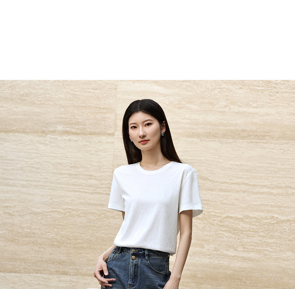 纯色棉亚麻圆领T恤女式春夏季薄款宽松上衣正肩显瘦套头休闲短袖详情25