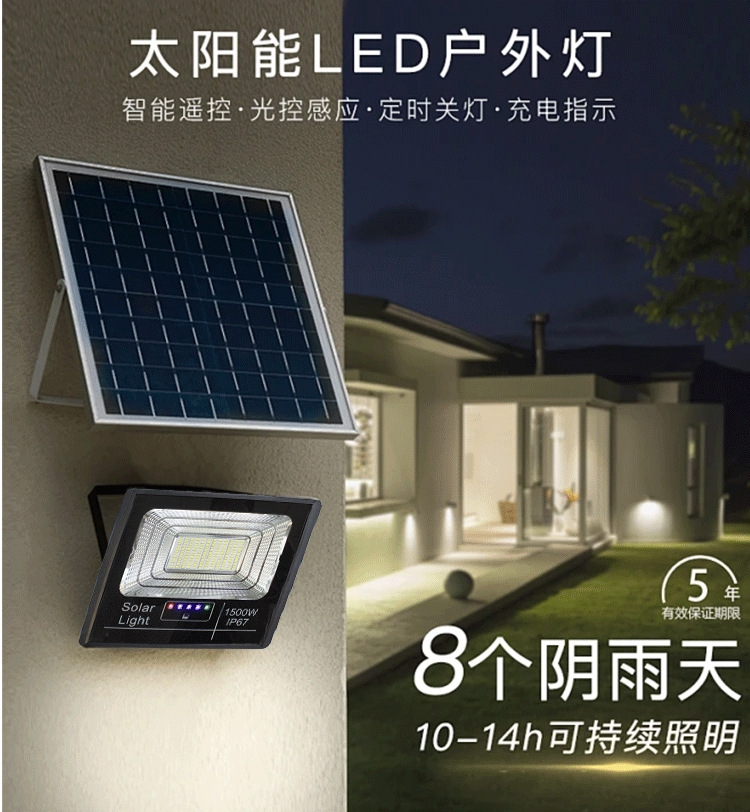 2025 New cross-border high-power light-controlled outdoor solar floodlight for street vending, LED lighting solar lamp pic 26