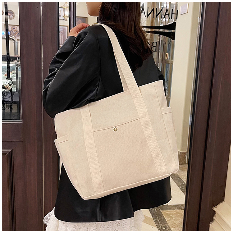大容量托特帆布包上班外出高颜值通勤百搭文艺学生装书单肩布袋包详情24