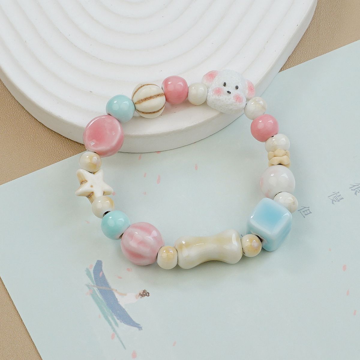 Jingdezhen ceramic bracelets, cartoon with texture, Teddy dog handcrafted ornaments, bracelets, student gifts, and street vending accessories pic 4