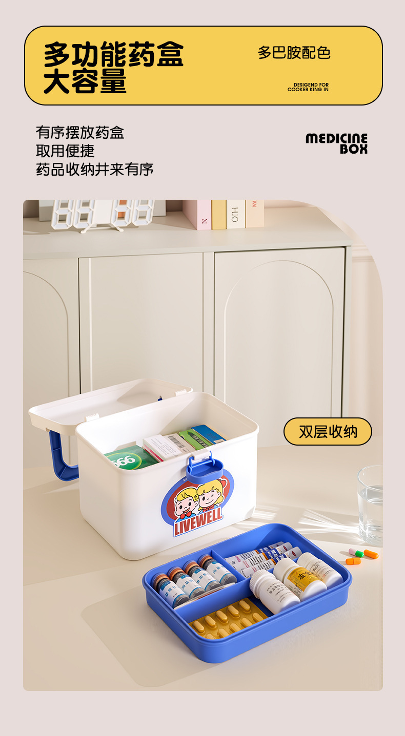 日式收纳盒翻盖桌面杂物整理宿舍家用小号药箱带盖学生可爱文具盒详情2