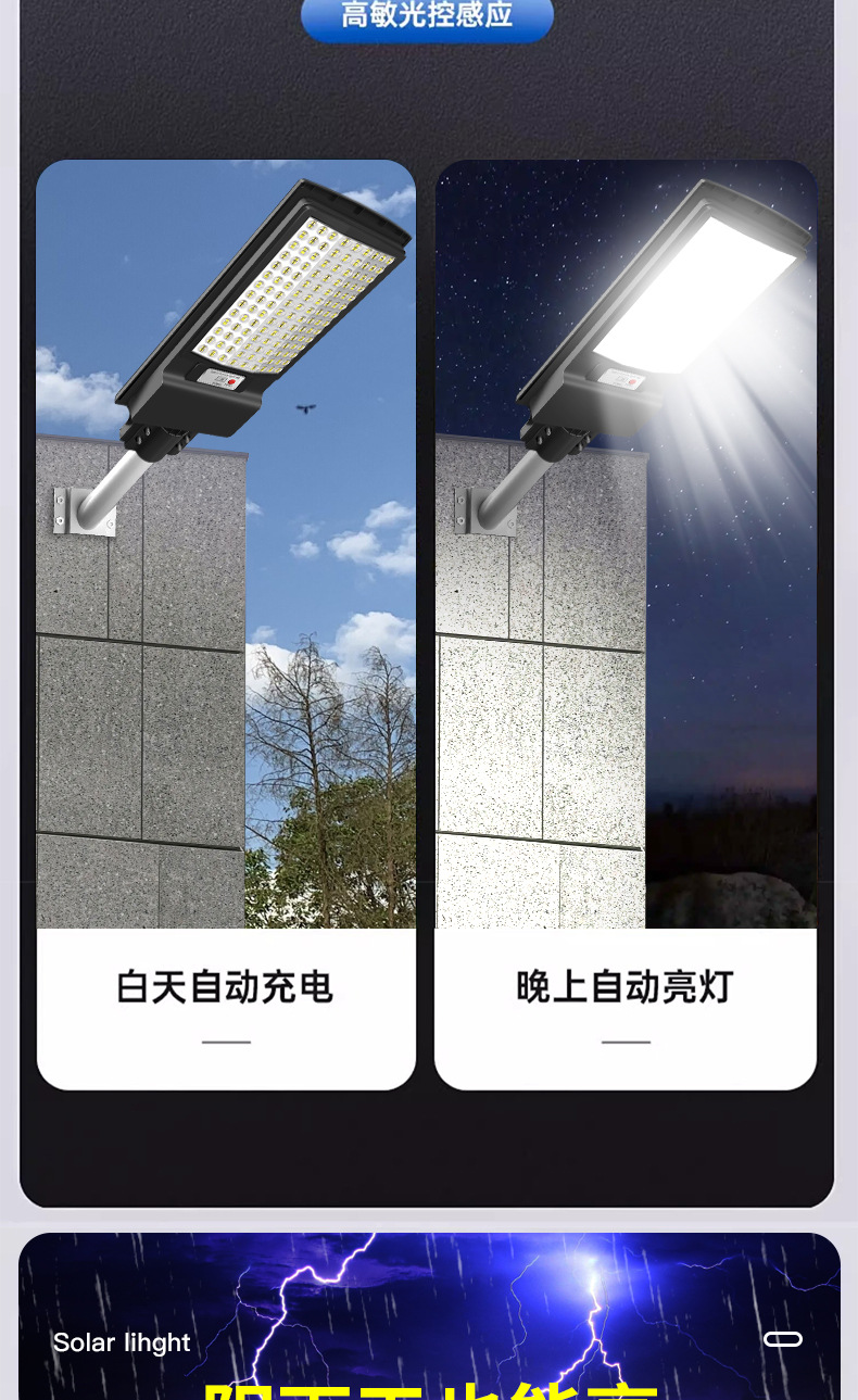 Solar lighting fixtures, household outdoor garden lamps, integrated radar sensor lamps, waterproof and lightning-proof led solar lamps pic 9