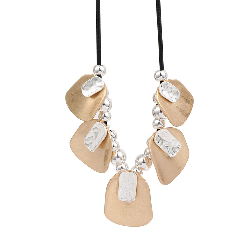 跨境亚马逊复古时尚女士短项链夸张百搭锁骨链金属拼接锁骨链批发详情9