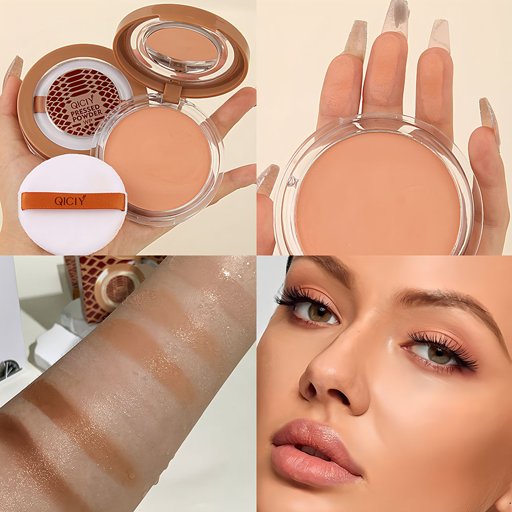 跨境专供QICIOY 6色粉饼定妆粉透明蜜粉补妆持久防水哑光粉饼批发详情12