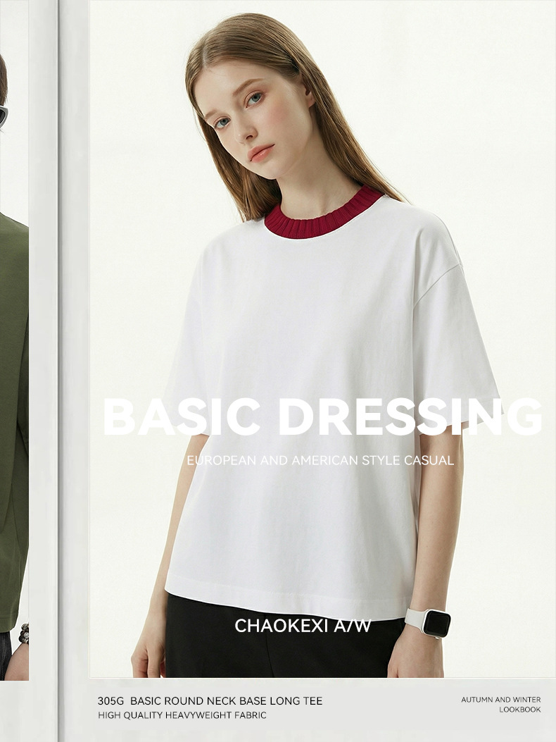 Summer new knitted patchwork color-blocking collar 100% cotton short-sleeved American trendy brand versatile short T-shirt top for men pic 32