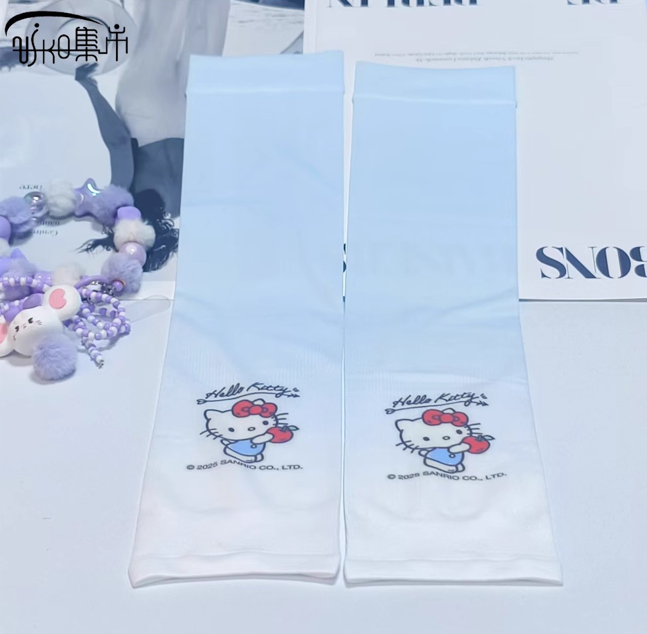 三丽鸥夏款渐变色防晒冰袖可爱户外骑行开车时尚手套袖套冰丝手袖详情6