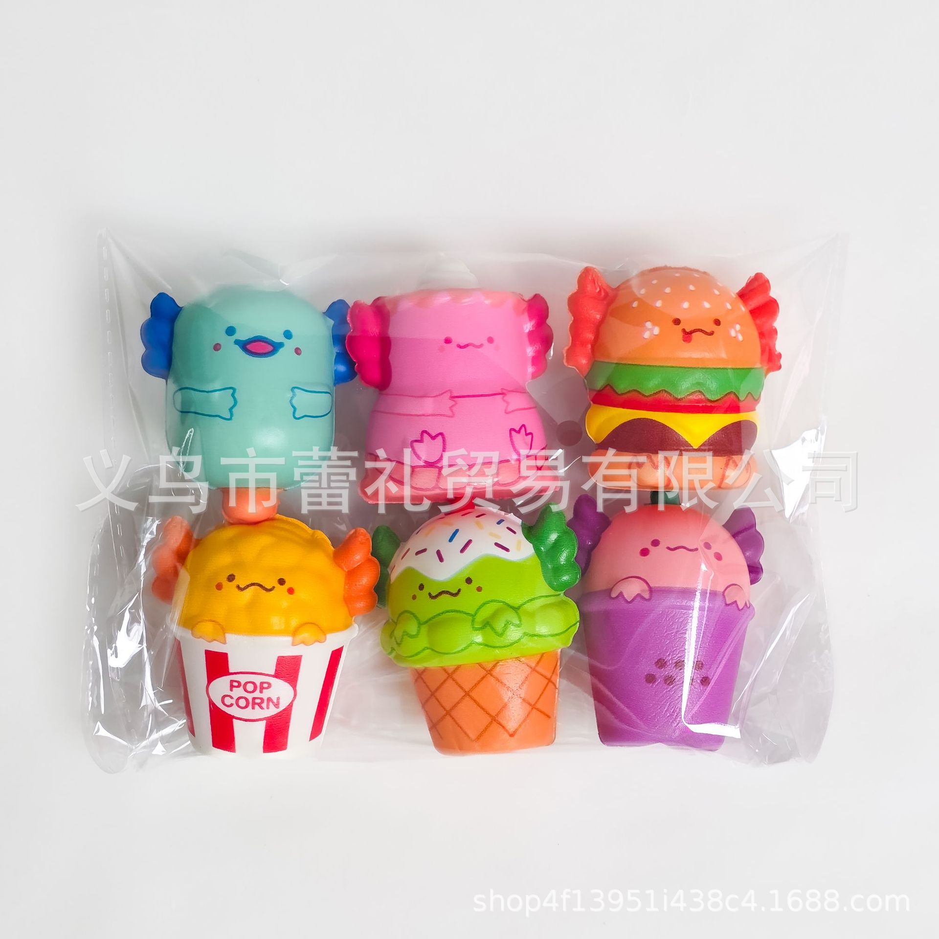 跨境爆款六角龙蝾螈食玩美西螈捏捏乐pu慢回弹解压神器套装批发详情1