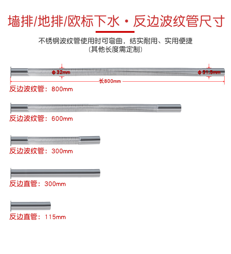 波纹管墙排隔气入墙管304不锈钢配件面盆下水器排水管防臭设计详情6