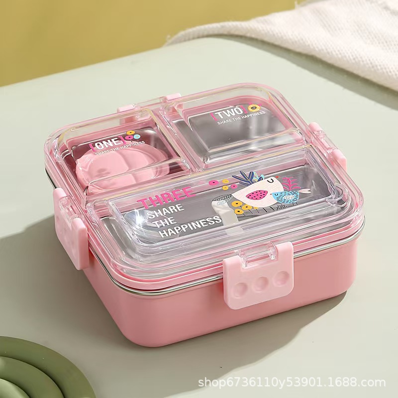 304 stainless steel square lunch box, student non-cross-contamination compartment-sealed lunch box, office worker insulated bento box, gift pic 2