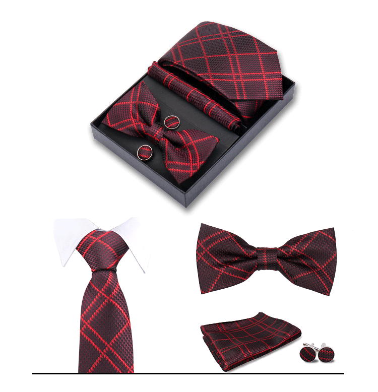 男士商务8cm领带领结口袋巾5件套礼盒装婚礼宴会条纹黑色手打领带详情11