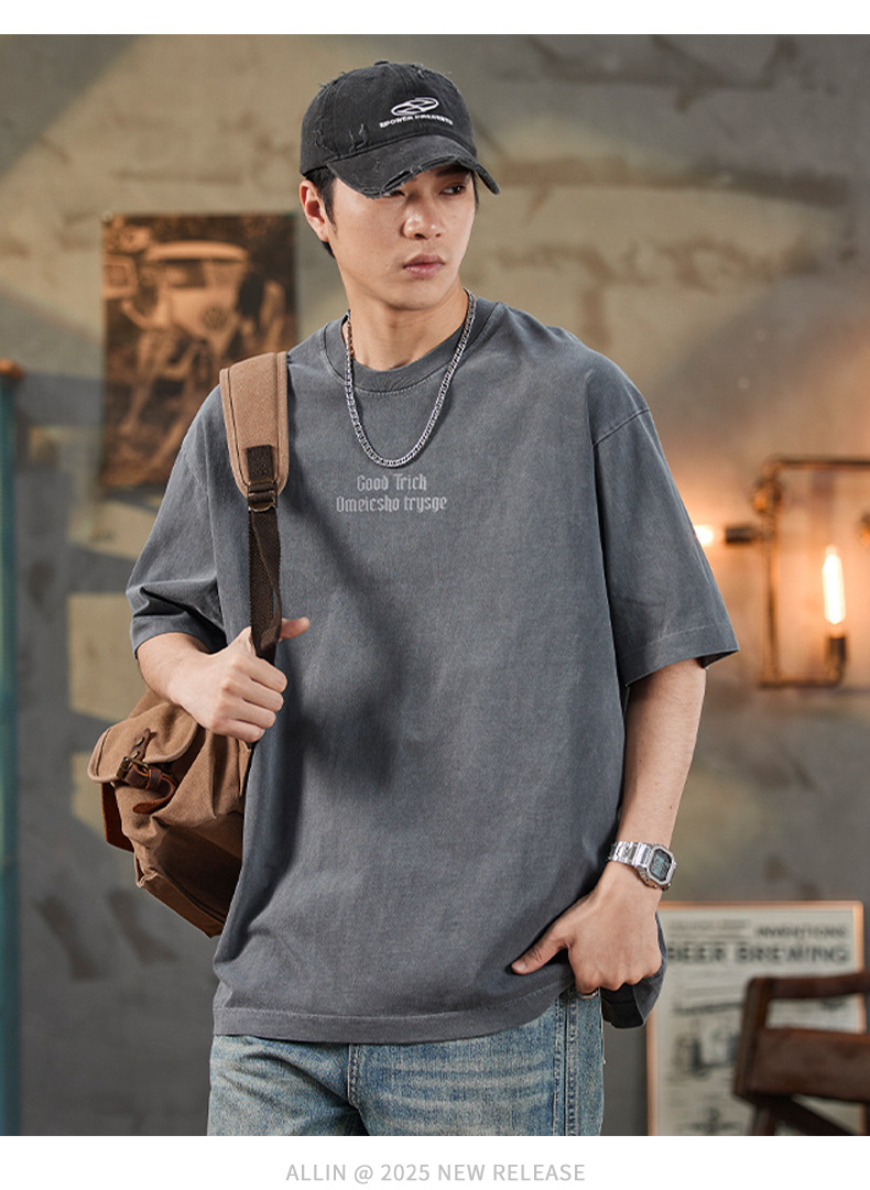 纯棉短袖t恤男士夏季2025新款潮牌复古宽松休闲圆领半袖上衣男款详情9