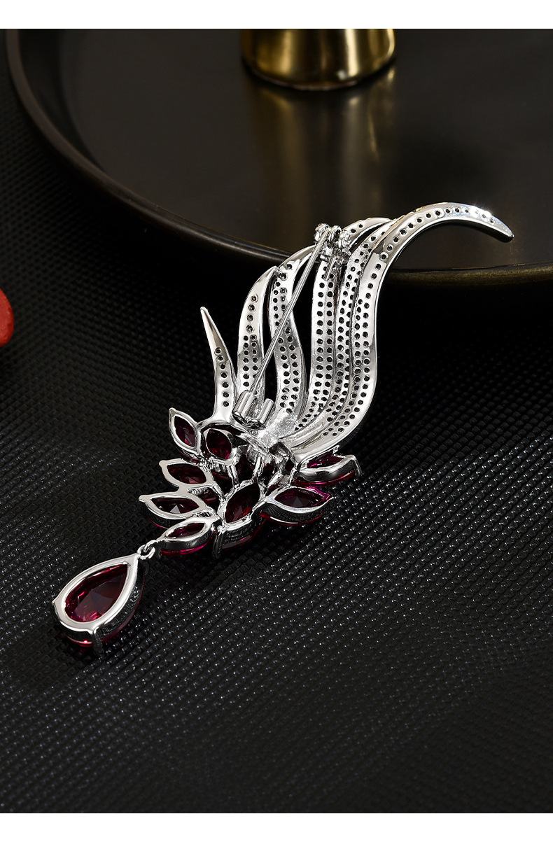 高档天使翅膀锆石胸针时尚创意优雅别针百搭气质红刚玉胸花饰品详情17