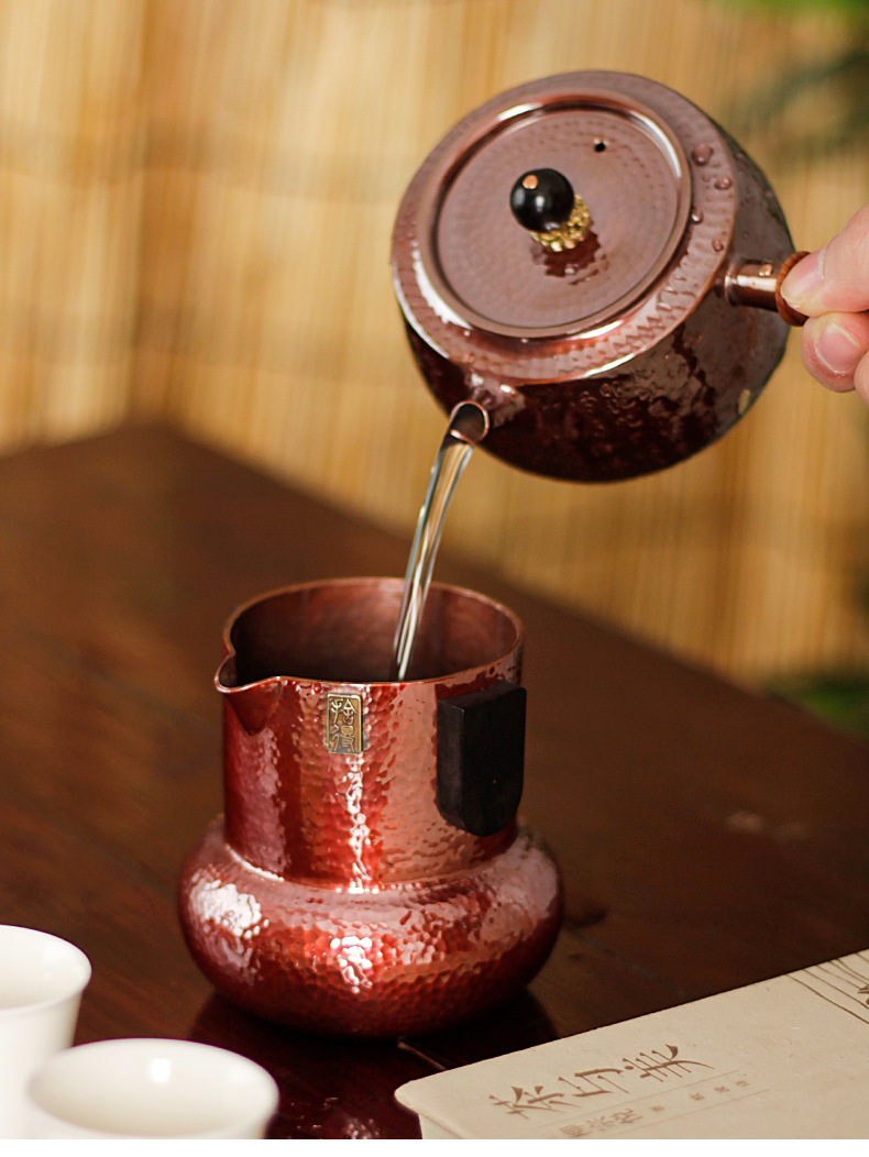 Hand-held wooden handle fair cup, retro purple copper Gongfu tea dispenser, handcrafted tea sea, tea ceremony accessories, large quantity and favorable price pic 12