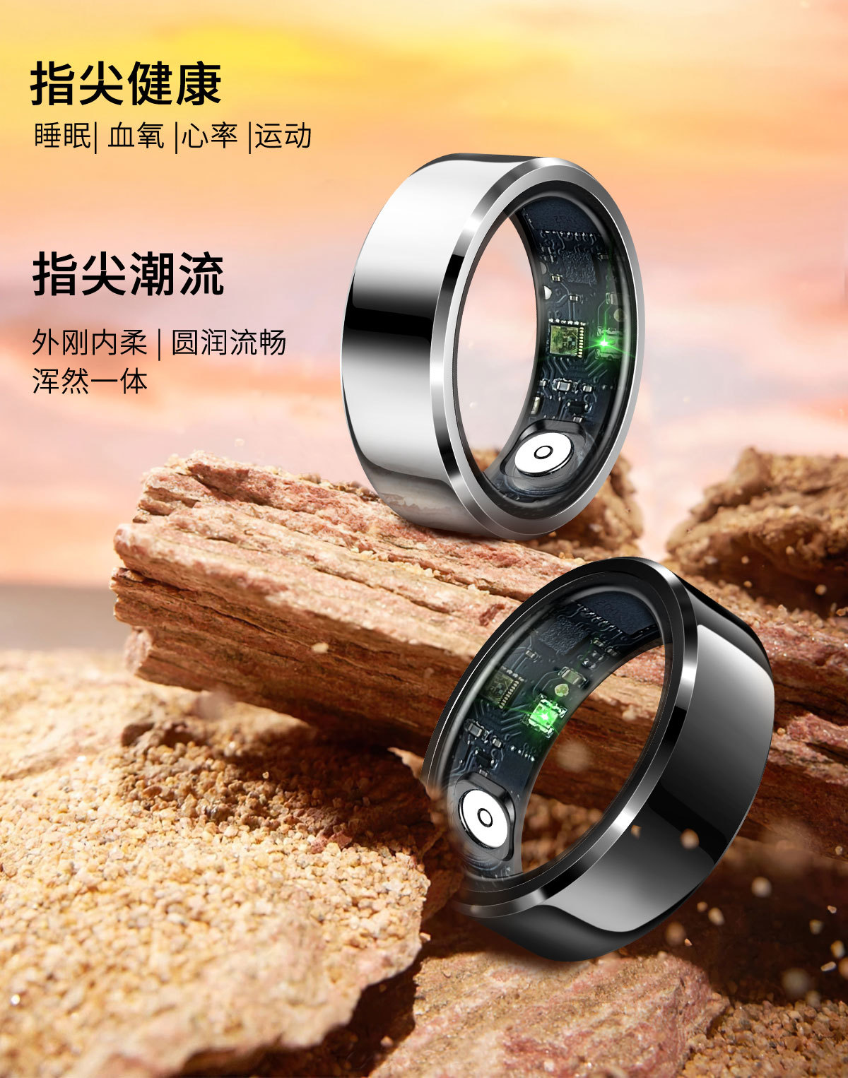 新款跨境R6智能戒指睡眠运动计步防水蓝牙拍照戒指心率血氧详情2