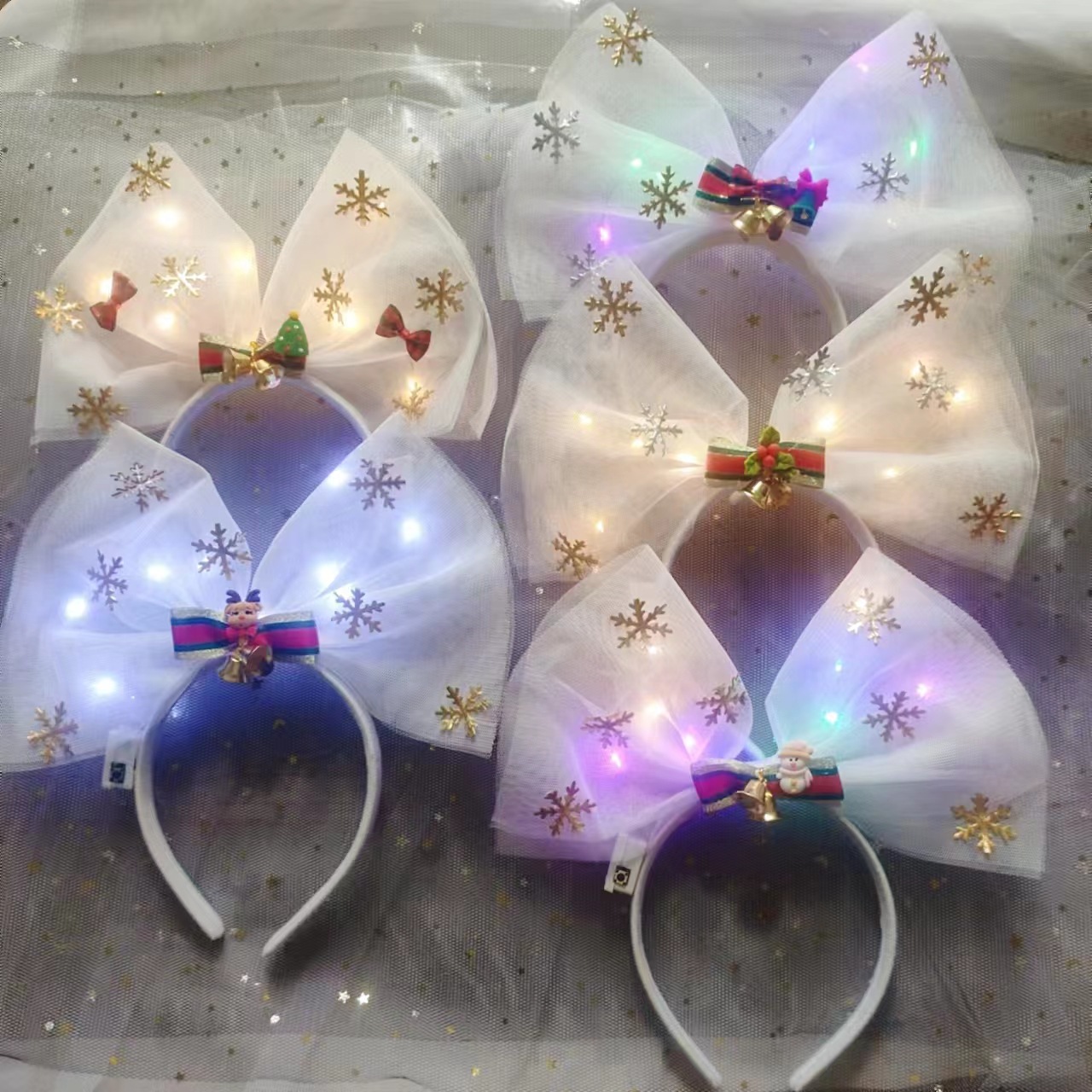 新款圣诞节超大蝴蝶结发光头箍网红麋鹿闪灯头饰玩具夜市摆摊热卖详情1
