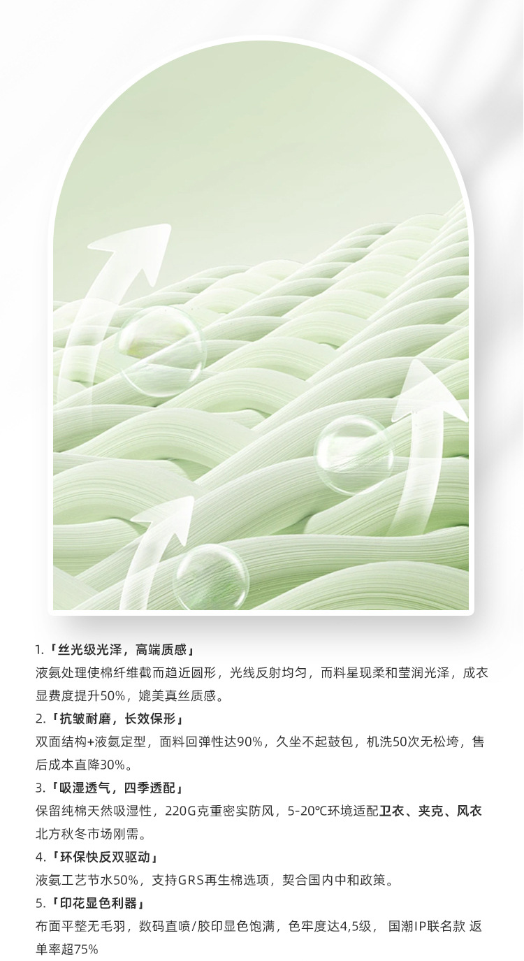 220g匹马棉布料 双面针织面料纯棉T恤抗皱轻奢短袖布料详情3