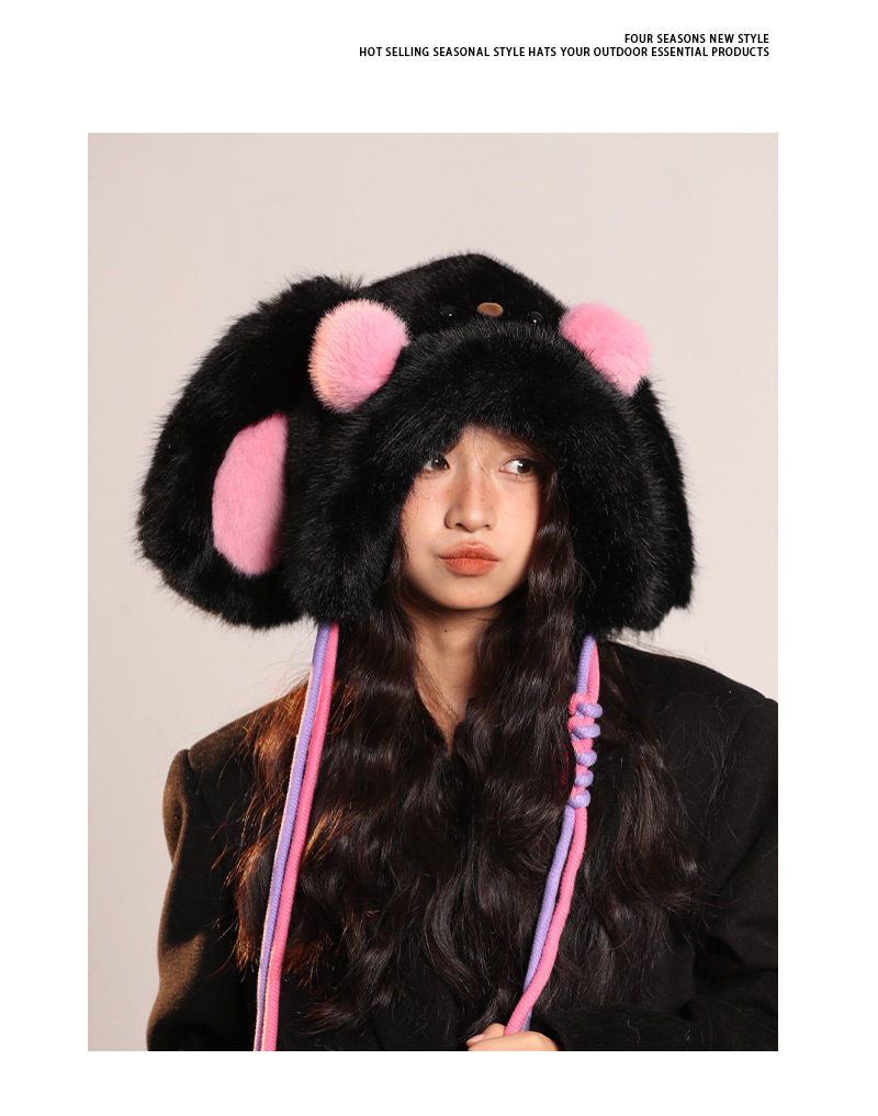 品牌【森多娜】2025新款可爱长耳朵腮红兔毛绒帽子女秋冬款防寒保暖护耳帽详情7