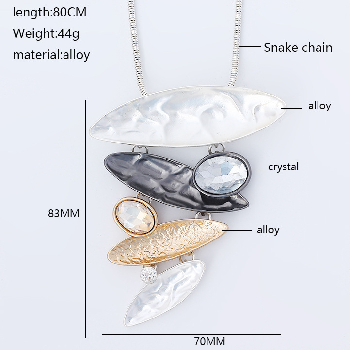 跨境亚马逊新款项链欧美复古长款项链几何撞色吊坠合金女士毛衣链详情5