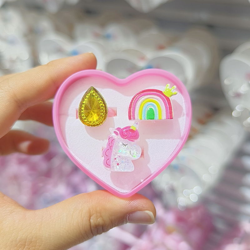 【可以】新品卡通戒指3支套装可爱公主宝石戒指玩具儿童戒指批发详情13