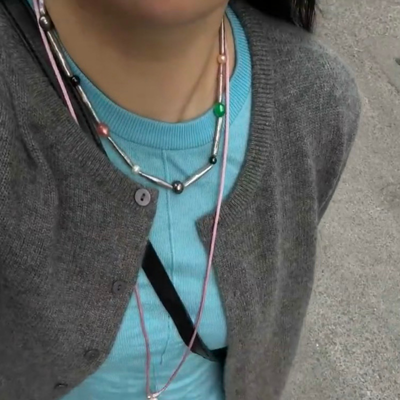 欧美轻奢高级小众设计天然珍珠搭配天然石串珠锁骨链个性精致时尚详情9