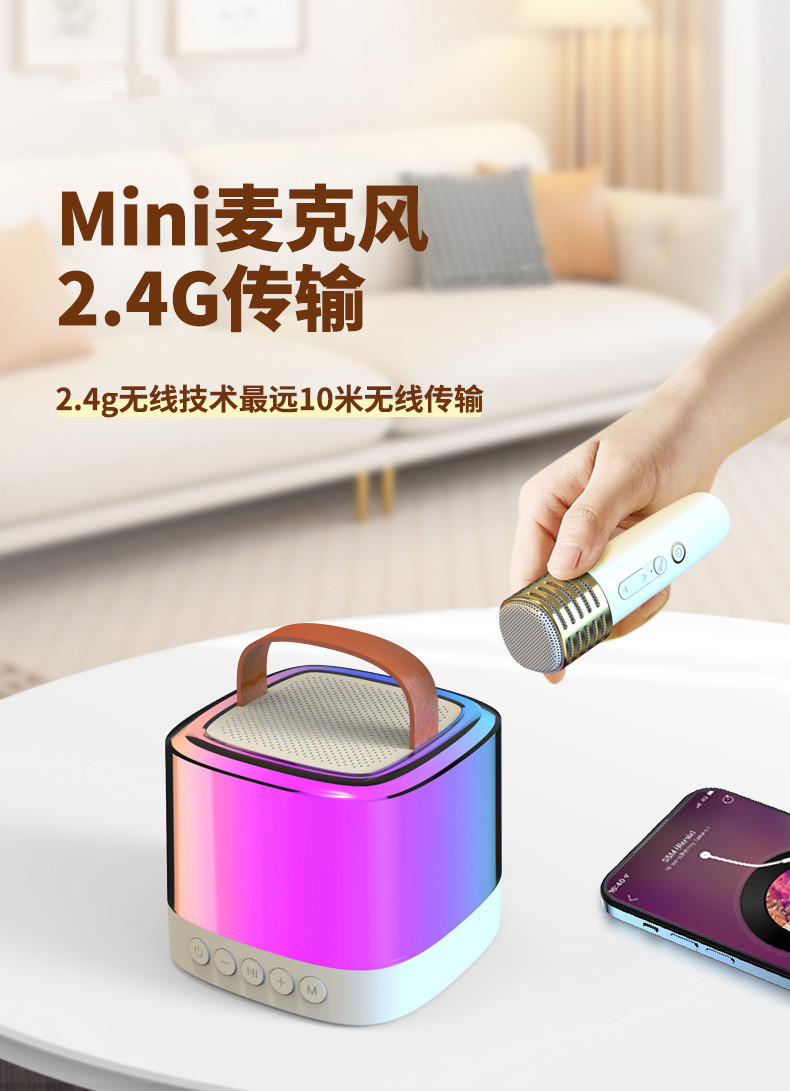 新款跨境蓝牙音箱便携式户外蓝牙音响无线K歌带话筒麦克风家庭ktv详情3