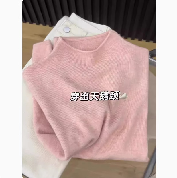 A high-end, soft and slender small stand-up collar sweater base layer for women, a semi-high-neck knitted long-sleeved inner layer for autumn and winter pic 10