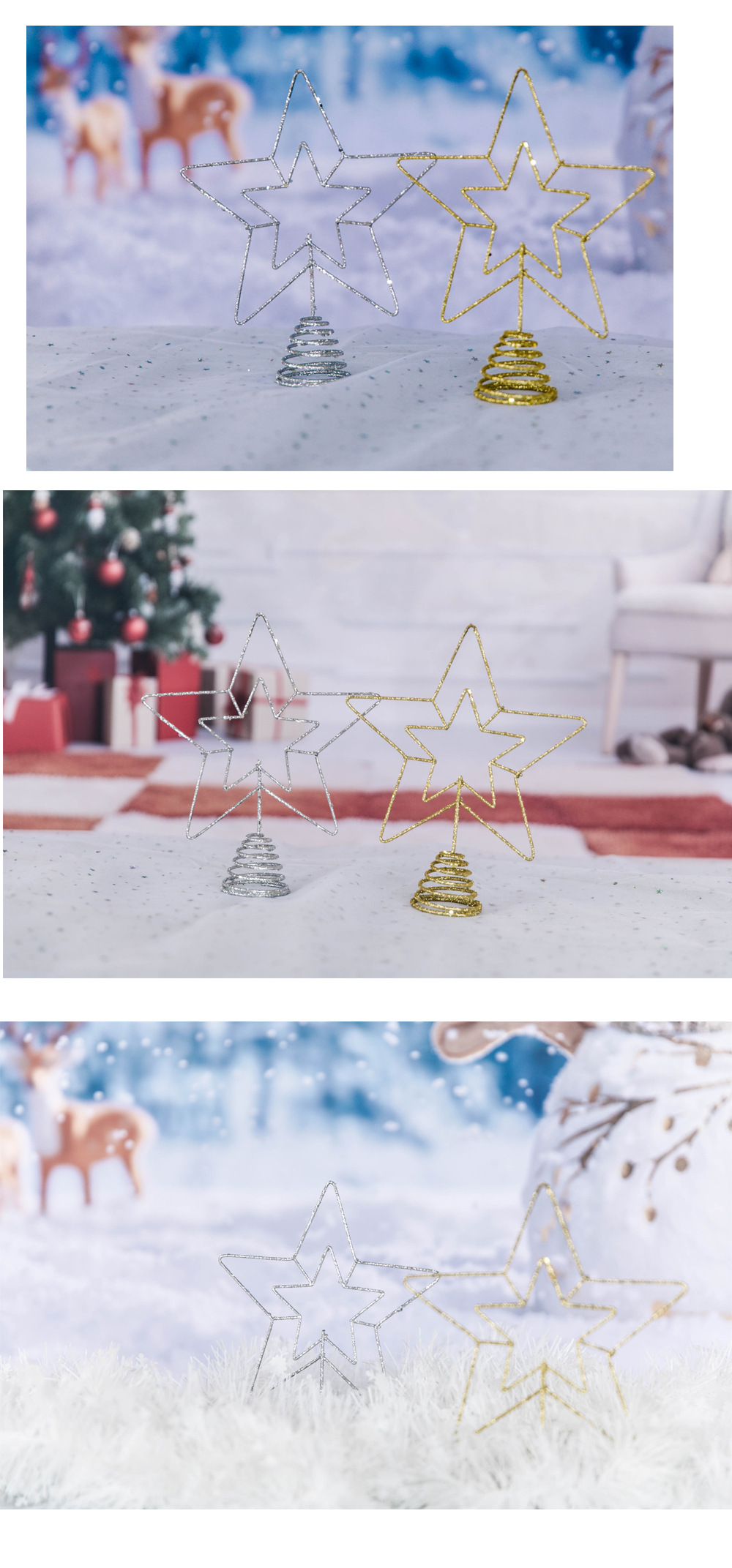 Cross-border Christmas tree top star decoration ironwork three-dimensional five-pointed star bright pink Christmas decoration star top ornament pic 3