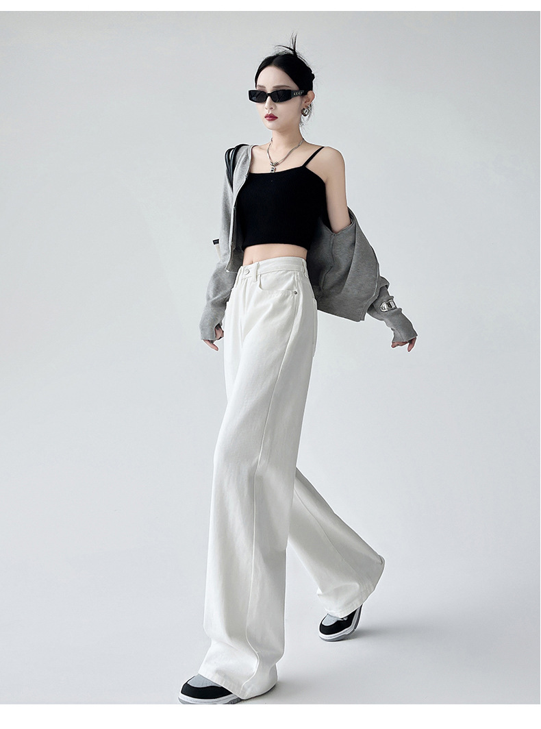 白色阔腿牛仔裤女秋季2025年新款梨形身材高腰宽松拖地直筒裤子女详情32