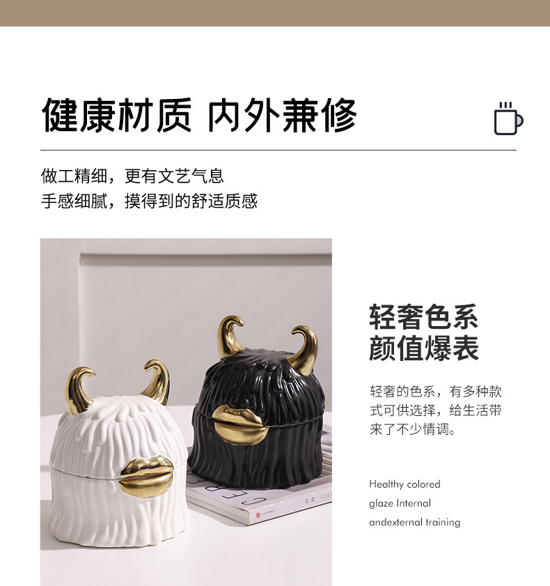 Nordic black and gold fun monster storage cans, creative decoration rooms, homestays, TV cabinets, soft furnishings, daily necessities, dust-proof glass sealed cans pic 8