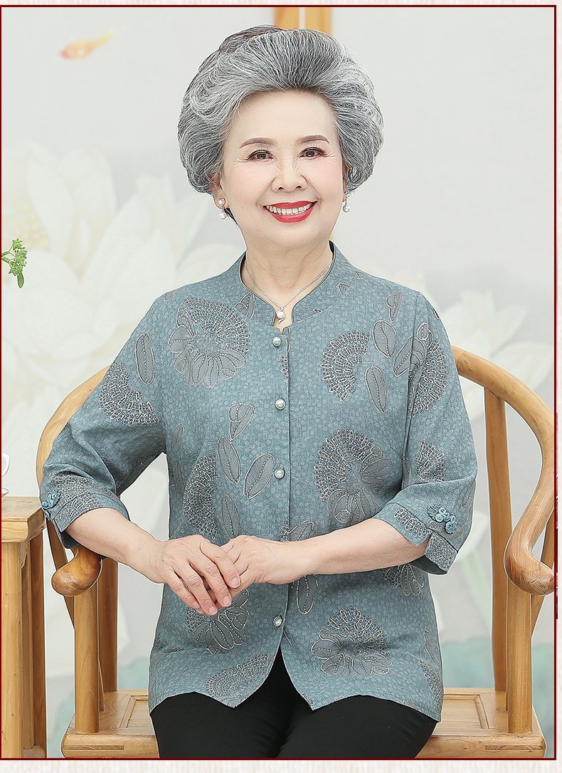 夏装衬衫女中老年人夏季七分袖套装妈妈短袖上衣老人太太妈妈款详情15