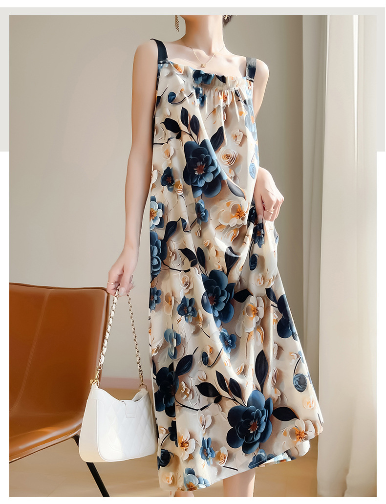 2025夏季新款一字领吊带连衣裙女法式大码遮肉长裙气质女装夏裙子详情32