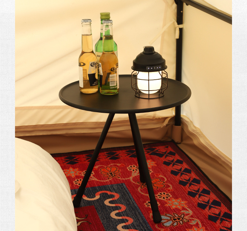 Outdoor triangular folding table, portable and easy to store, round table, small adjustable camping table, tripod, stainless steel pic 3