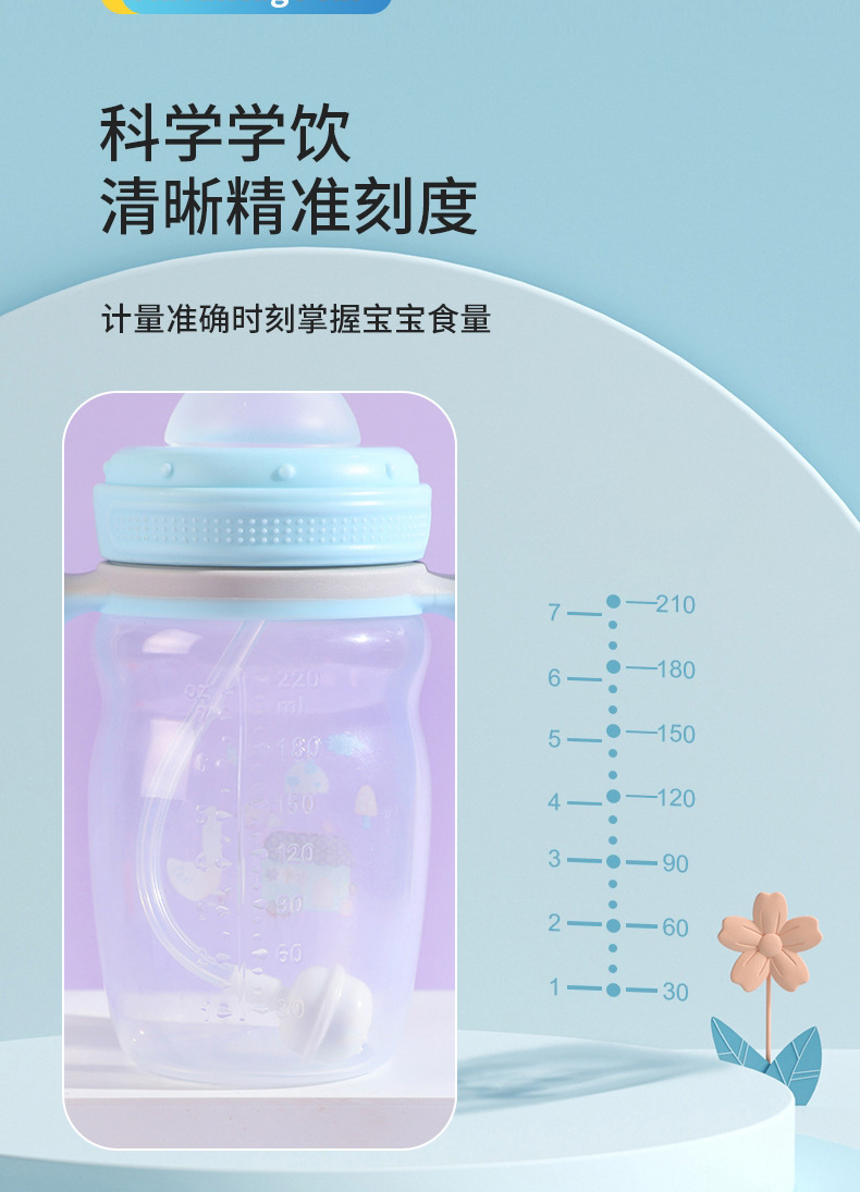 卡通硅胶奶嘴婴儿奶瓶仿母乳带手柄奶瓶新生儿母婴产品吸管杯批发详情9