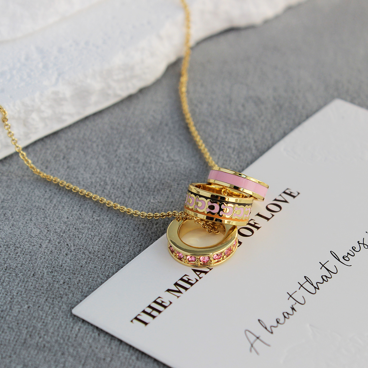 C家彩色涂釉三色环项链 轻奢高级感简约小香风珐琅涂釉宝石锁骨链详情6