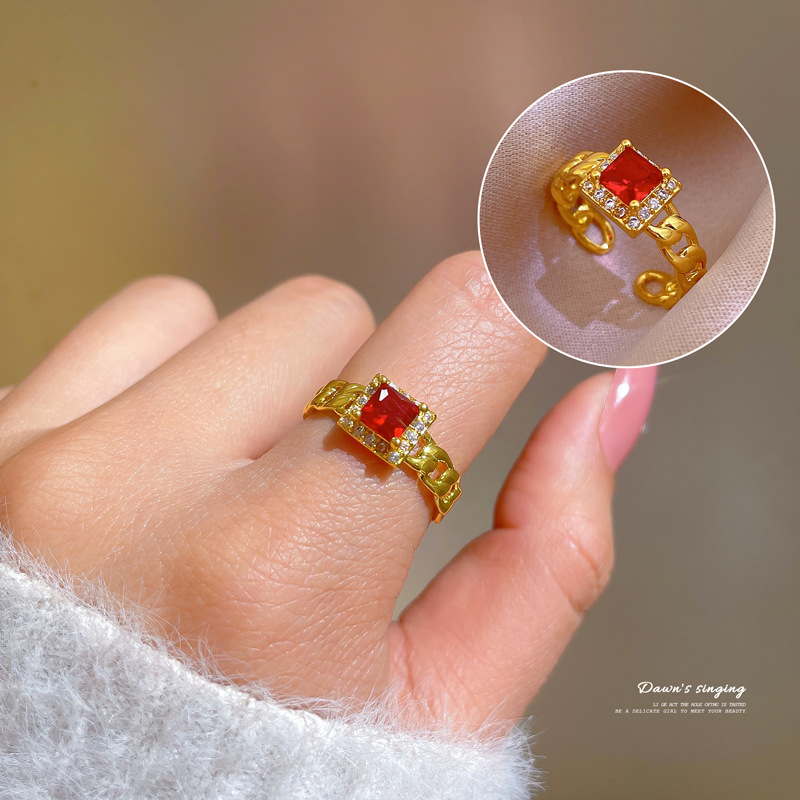 【真金电镀】欧美设计ins风几何镶钻圆珠戒指女冷淡风开口指环详情39