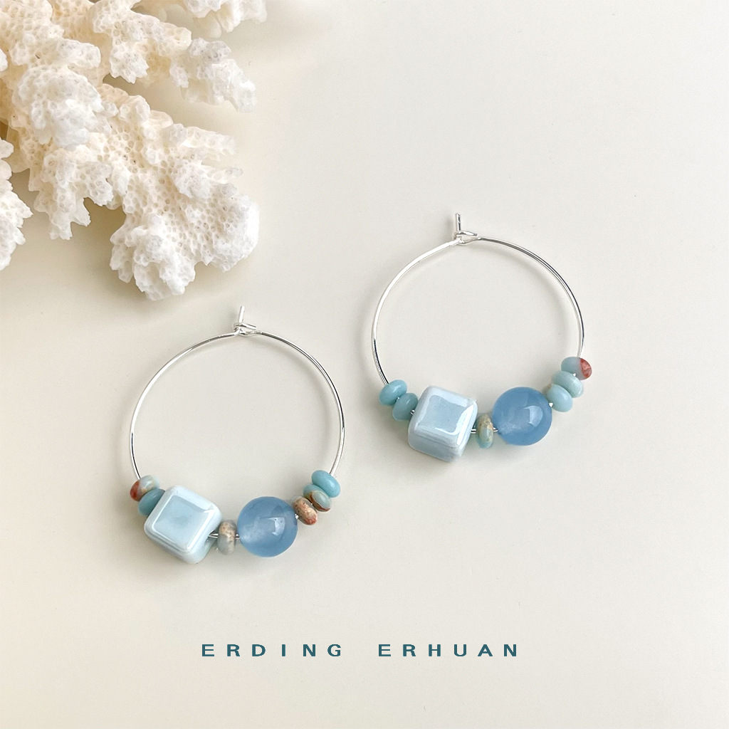 【 Sea Blue Series 】 Summer new original design, handcrafted, fresh and vacation-style blue earrings, factory earrings for women pic 32