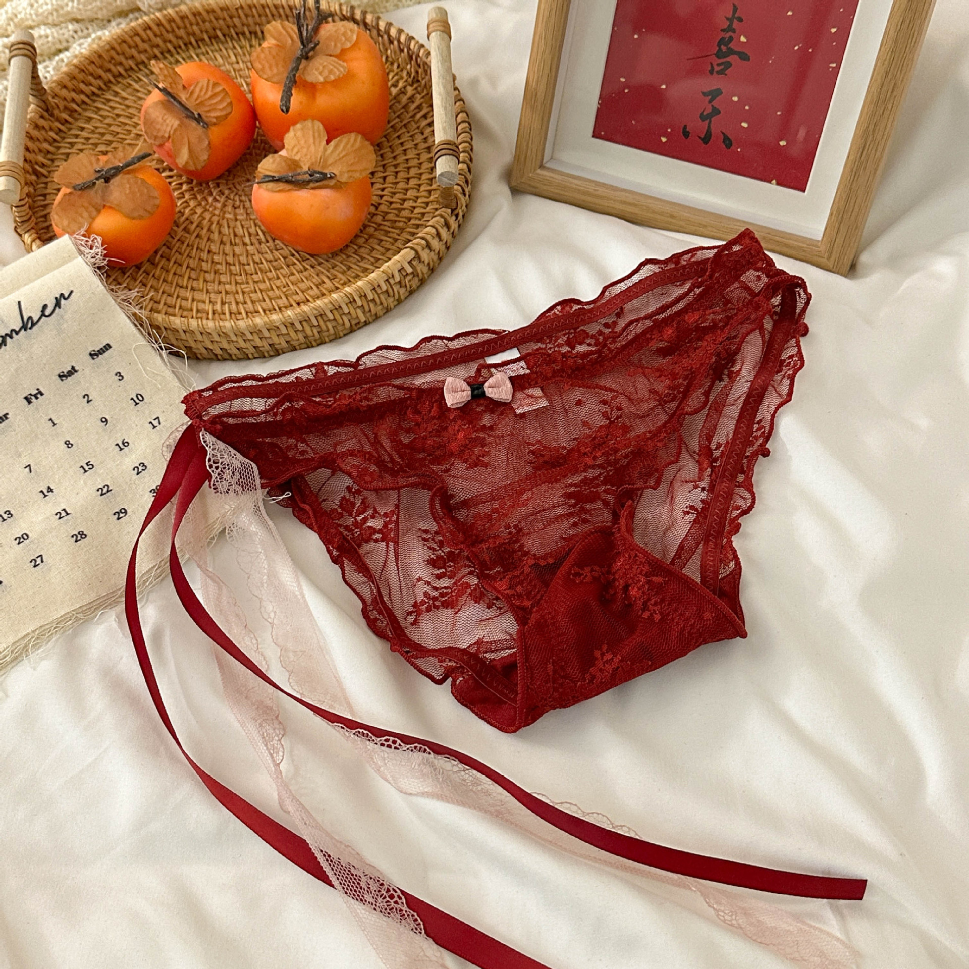 Zodiac year combination ~ Red underwear, lace, sexy ladies, pure cotton, breathable and comfortable triangle pants, New Year underwear pic 12