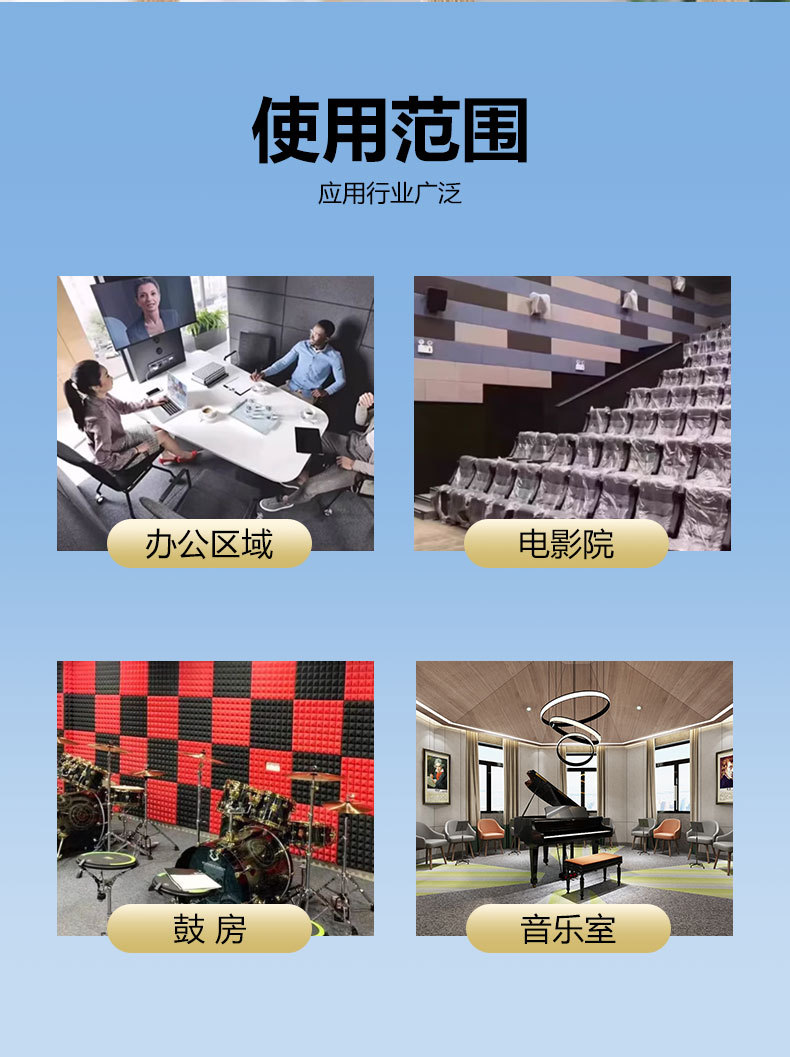 隔音棉墙体吸音绵室内直播间鼓房录音棚ktv金字塔消音吸音棉材料详情8