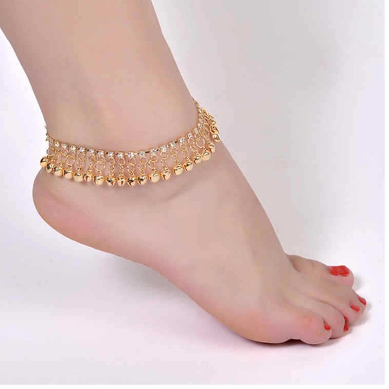 网红异域流苏项链小众饰品珠子水钻铃铛脚链足饰印度舞足链女脚饰详情4