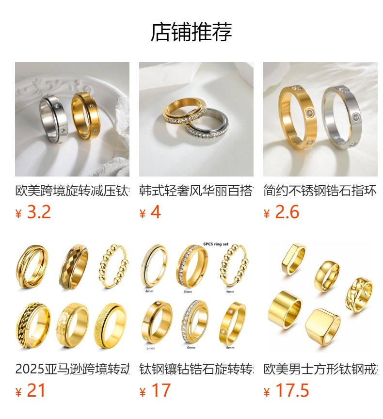 跨境钛钢法式风韩版饰品旋转戒指潮人首饰时尚气质极简锆石戒指详情1